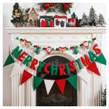 VitalCozy 3 pcs Pre Strung Merry Christmas Banner Felt Merry Christmas Garland Felt Pennant Flag Xmas Sign Outdoor Indoor Decoration for Holiday Party Supplies Home Porch(Red, Green,Classic) - Retail: