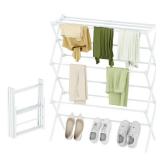 STARLATTA Foldable Drying Rack Clothing, 3-Tier Portable Clothes Drying Racks for Indoor & Outdoor, Anti-Rust Compact Laundry Rack Collapsible, White 28\' D x 10\' W x 35\' H - Retail: $23