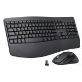 MISSING RECIEVER Ergonomic Keyboard and Mouse Combo, Full Size Cordless Computer Keyboard with Palm Wrist Rest Ergonomic Mouse for Windows Computers Laptops - Black - Retail: $36
