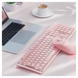 SEE PHOTO FOR MOUSE DESIGN SEUNKWANG V3 Wireless Keyboard and Mouse with Single Backlit, Metal Panel, Bluetooth/2.4G Rechargeable Computer Keyboard and Mouse Combo Silent Lighted Full Size Cute Keyboa