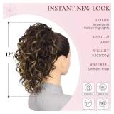 ZQIAN BEAUTY 12 Inch Ponytail Extension - Soft Curly Pony Tails Hair Extensions, Claw Clip Ponytail Extension, Synthetic Natural Hair Extensions Ponytail (Color: Brown with Golden Highlights) - Retail