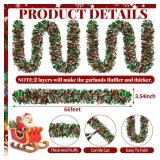 66 Ft Christmas Tinsel Garland Thick Tinsel Garland Xmas Tree Decorations Metallic Tinsel Twist Garland for Christmas, Birthday, Party Decor Indoor Outdoor Party Supplies (Green-Red-Silver) - Retail: 