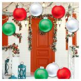 YHFUISK 9 PCS Outdoor Christmas Decorations,11 Inch Large Inflatable Christmas Balls,Christmas Ornaments Decor for Front Door Yard for New Year Festive - Retail: $23