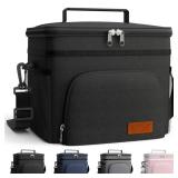 Pre Owned HOTOR Insulated Lunch Box for Men & Women - Leak-Proof Cooler Lunch Bag with 4 Pockets, Adjustable Strap, Ideal for Work, Picnic, Travel - Large, Black, 13.0\'Ã7.9\'Ã9.1\' - Retail: $2