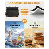 Pre Owned HOTOR Insulated Lunch Box for Men & Women - Leak-Proof Cooler Lunch Bag with 4 Pockets, Adjustable Strap, Ideal for Work, Picnic, Travel - Large, Black, 13.0\'Ã7.9\'Ã9.1\' - Retail: $2