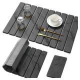 Large Stone Dish Drying Mat for Kitchen Counter, Quick Dry Stone Dishes Mats,Foldable Water Absorbing Diatomaceous Earth Drying Organizer Pad for Plate Rack Bottles Utensils(Dark Gray 24\'Ã16\' & 8