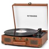 DAMAGE SEE PHOTOS, POWERS ON Vinyl Record Player 3-Speed Bluetooth Portable Suitcase Records Player with 2 Built-in Stereo Speakers, Belt-Driven Turntable for Vinyl Records, Support RCA Line Out, AUX 