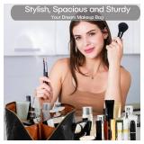 ALEXTINA Large Capacity Travel Cosmetic Bag - Portable Makeup Bags for Women Travel Toiletry Bag Waterproof Leather Checkered Makeup Organizer Bag, Roomy Cosmetic Bag for Women and Girls, Black - Reta