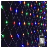 LYHOPE 12ft x 5ft 360 LED Christmas Net Lights, 8 Modes Low Voltage Mesh Christmas Decorative Lights for Xmas Trees, Bushes, Wedding, Garden, Outdoor, Indoor Decor (Multi-Color) - Retail: $22