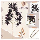 Vase Not Included Janinka 29\' Fall Artificial Japanese Maple Leaves Stem Fake Fall Maple Leaves Stem Autumn Faux Bushes for Vase Farmhouse Table Centerpiece Halloween Thanksgiving Decor 3 Pcs(Black C