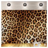 Leopard Backdrop 7x5FT - Cheetah Print Photography Background with 10m Ribbon, Double-Stitched Edges, Vibrant Brown & Black Spots for Birthday, Bachelorette Party, and Photo Booth Decor - Retail: $12