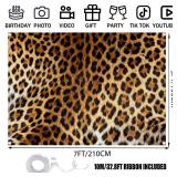 Leopard Backdrop 7x5FT - Cheetah Print Photography Background with 10m Ribbon, Double-Stitched Edges, Vibrant Brown & Black Spots for Birthday, Bachelorette Party, and Photo Booth Decor - Retail: $12