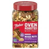 Fisher Snack Oven Roasted Never Fried Mixed Nuts with Peanuts, 24 Ounces, Peanuts, Almonds, Cashews, Pistachios, Pecans, Made With Sea Salt, Non-GMO, No Oils, Artificial Ingredients or Preservatives (