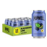 Popwell Blackberry Lime Better-For-You Prebiotic Soda, with 6g Fiber, 1g Sugar, Vitamins and Immunity Support, 12 fl oz Cans (pack of 12) (NO VISIBLE DATE)