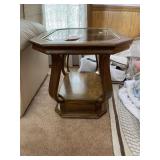Oak Glass Top End Table