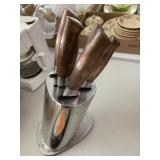 Stainless Steel Holder w/knives and clock