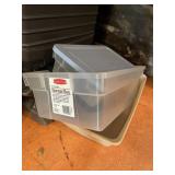 Totes, suitcase, Kirby sweeper, and red wagon