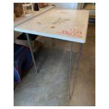 White Enamel top table w/red flowers, hairpin legs