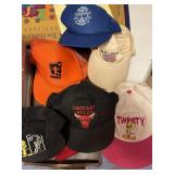 Ball caps, coffee set, music box, misc