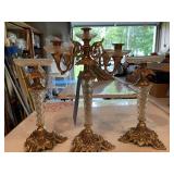 3 Piece Brass/glass candleholder, more