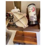 New Salem wooden box, ashtrays, more