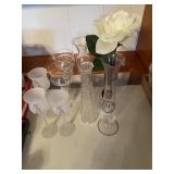 Stack of vintage bowls, plates, vases, candle -