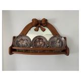 Oak bow ribbon shelf, 3 angel plates