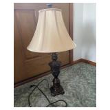 Burnished brass lamp & angel throw