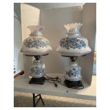 2 matching white & blue lamps