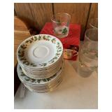 Noel Xmas dishes w/glasses & cups
