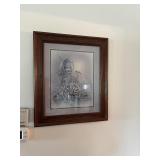 Ribbon shelf w/plate & flower picture & bird -more
