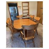 Oak double pedestal table & 6 chairs