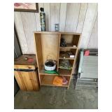 Pressed wood shelf & contents