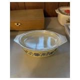Pressed black flowers - Pyrex w/lid