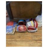All plastic ware under table