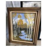 White birch tree oil painting & donkey picture