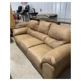 Light brown suede cloth 3 cushion sofa