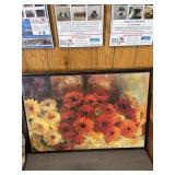 Oil type flowers w/frame, powder room sign