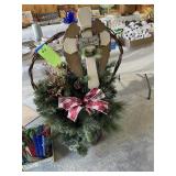 Christmas floral basket w/sign 40" tall