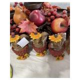 3 fall squirrel figurines, tall candle centerpiece