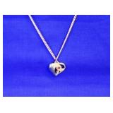 Heart Shaped Pendant on Necklace w/Red Stone