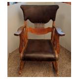 Vintage Oak Rocker w/Ornate Carving on Front