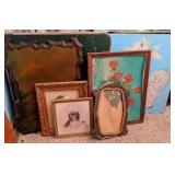 Two Card Tables & 5 Misc Pictures