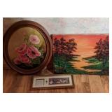 Two Canvas Paintings & Small Picture