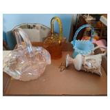 Three Glass Baskets & Pitcher