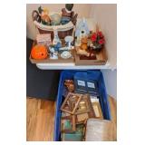 Tub of Vintage Albums, Figurines, Birdhouse