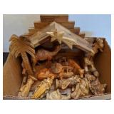 Wooden Carved Nativity Scene w/Barn