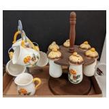 Vintage Mushroom Themed Cups, C&S & Spice Jars