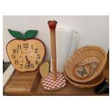 Decorative Apple Clock & Paper Towel Holder