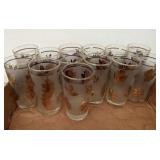 13 Vintage Water Glasses w/Gold Leaf